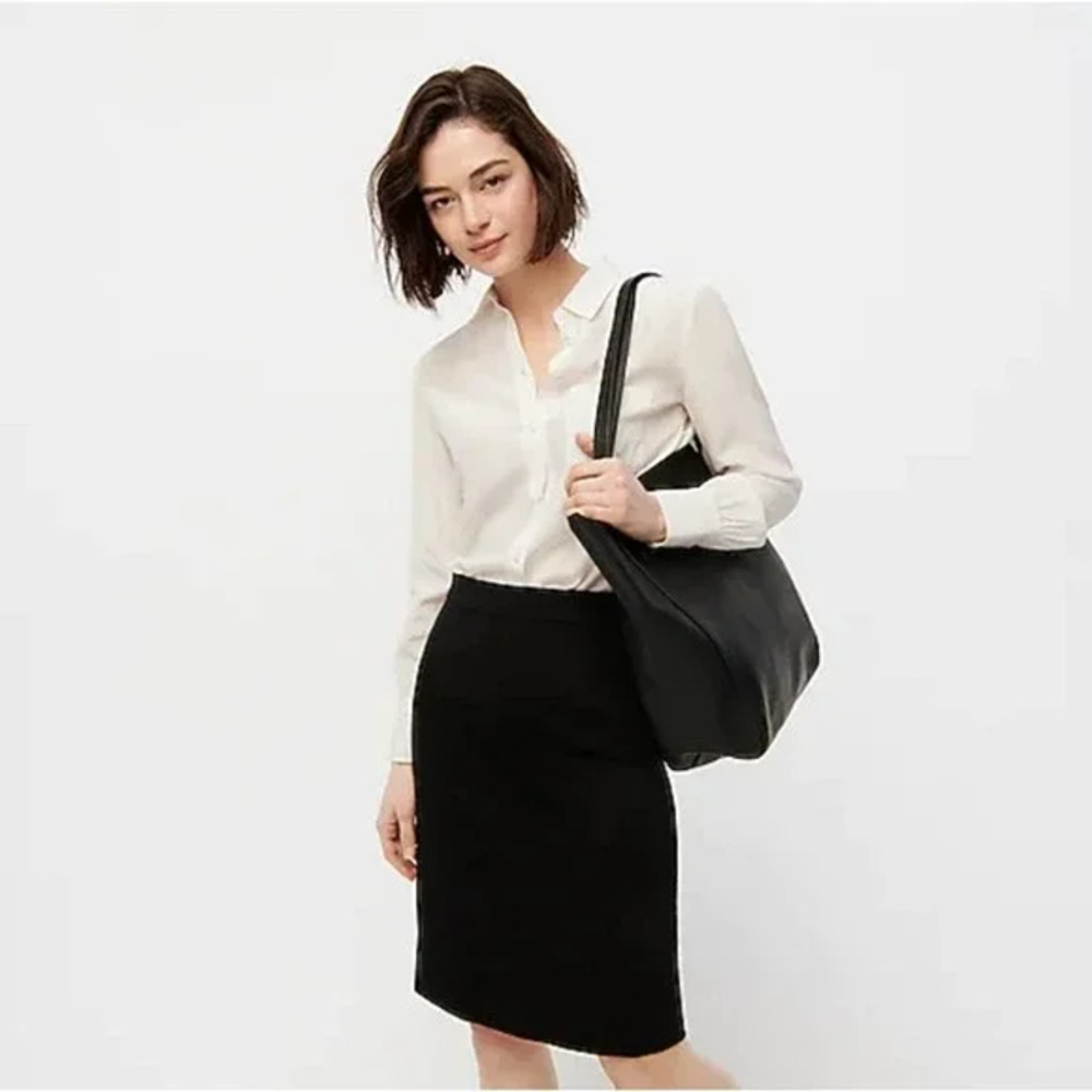 J.Crew Women's Wool Blend Pencil Straight Skirt Black Lined Slit NWT Size 2
